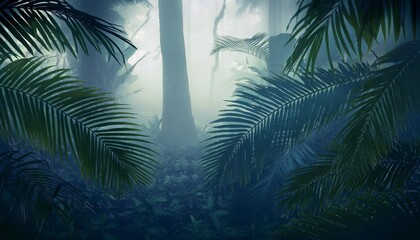 Wall Mural - foggy dark excotic tropical jungle illustration design generative ai