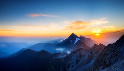 blue mountain with beautiful sunset sky