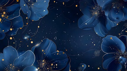 Wall Mural - Luxury blue floral abstract background with gold hand