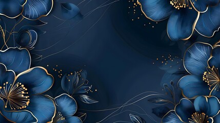 Wall Mural - Luxury floral blue abstract background with gold hand