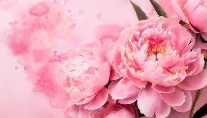 Wall Mural - pink aquarelle peonies flowers on pink background