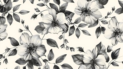 Wall Mural - Monochrome floral spring abstract rustic seamless pattern