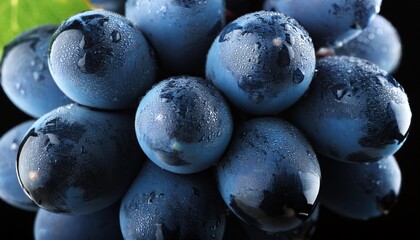 Poster - close up of blue grapes on a black background