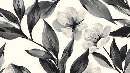 Wall Mural - Monochrome floral spring abstract rustic seamless pattern