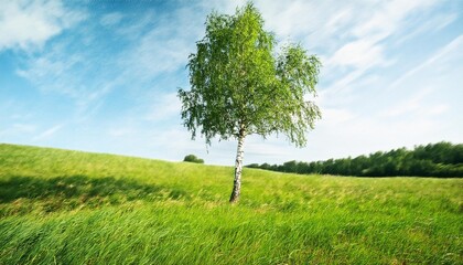 Sticker - lush green birch tree on a meadow