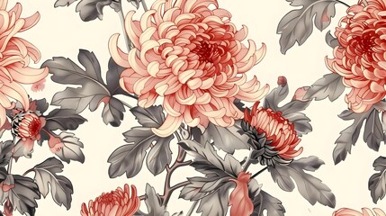 Wall Mural - Seamless floral pattern with chrysanthemums