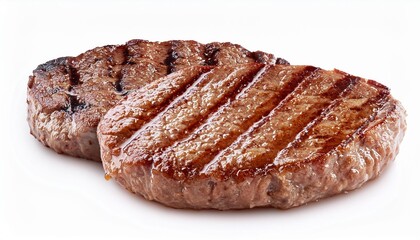 grilled hamburger meat isolated on white background full depth of field