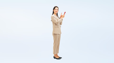 Aufkleber - スマホを使う女性ビジネスパーソンの全身写真（切り抜き背景透過PNGも販売しております。作成者リンクから「PNG」で検索してください）