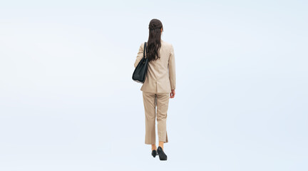 Aufkleber - 歩く女性ビジネスパーソンの後ろ姿の全身写真（切り抜き背景透過pngも販売しております。作成者リンクから「png」で検索してください）
