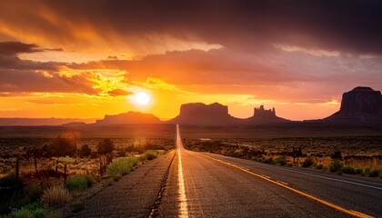 Wall Mural - dramatic sunset over an empty road in utah