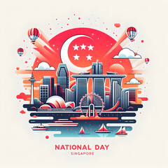 Wall Mural - Singapore National Day Gradient Vector Illustration 