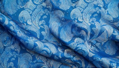 Canvas Print - exquisite blue thai batik wallpaper with ornamental sea wave patterns