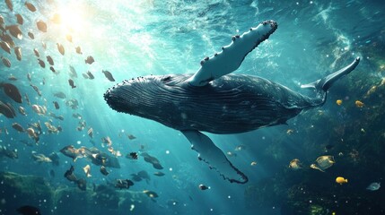 Wall Mural - Humpback Whale Swimming in the Ocean