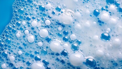 Canvas Print - blue water with white foam bubbles foam water soap suds texture foam close up blue soap bubbles background