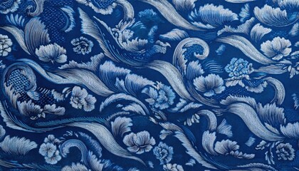 exquisite blue thai batik wallpaper with ornamental sea wave patterns