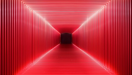 Wall Mural - a red neon light tunnel with a dark opening at the end