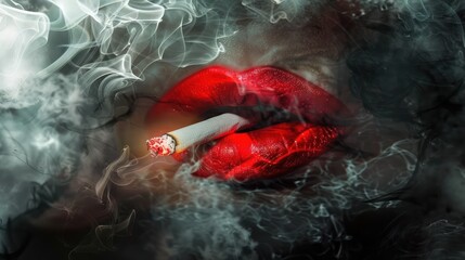 Canvas Print - Red Lips and Smoke