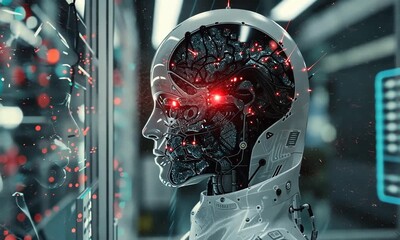 Poster - Exploring advanced robotics and artificial intelligence in a high-tech lab setting. Generative AI