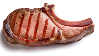 Wall Mural - Grilled Pork Chop with Bone Isolated on White Background