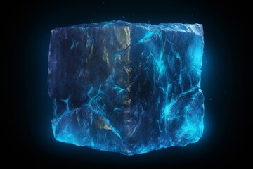 Poster - Glowing Blue Cosmic Cube: Abstract 3D Render