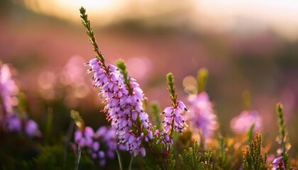 Wall Mural - close up of a purple heather flower in a meadow