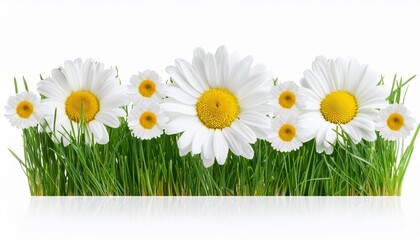 Wall Mural - daisy flowers green grass in a line arrangement