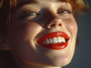 Vivid Expression of a Woman with Red Lipstick