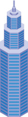 Poster - Tall, modern office building with a unique isometric design stands tall against a clear sky