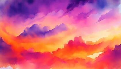 Canvas Print - abstract watercolor background sunset sky orange purple