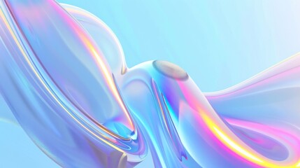 Wall Mural - Abstract Iridescent Liquid Form on Blue Background