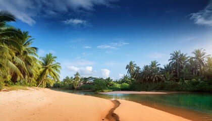 Wall Mural - paradise tropical land sandy shore and river generative ai