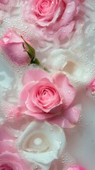 Wall Mural - Pink and white roses in soapy water