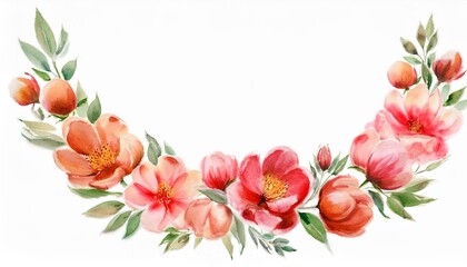 Wall Mural - red peach floral watercolor wreath