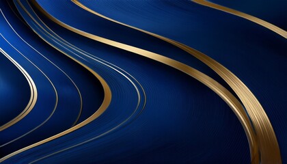 Canvas Print - abstract dark blue wavy gold line curve background