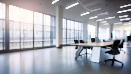 Wall Mural - Blurred empty open space office. Abstract light bokeh at office interior background for design.