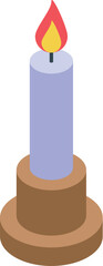 Poster - tall candle is burning with a bright flame on a wooden stand, providing a warm and inviting atmosphe