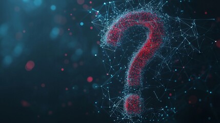 Poster - Abstract digital Question mark. Low poly wireframe with lines, dots and glowing particles 