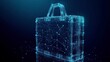 © Sea - Abstract image of a briefcase. Vector business wireframe concept. With dark blue background. Low poly wireframe with lines, dots and glowing particles