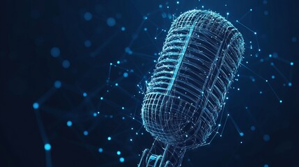 Poster - abstract image of a microphone. vintage microphone vector wireframe concept. with dark blue backgrou