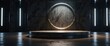 © ezra - futuristic portal science fiction podium pedestal platform modern empty cyberpunk podium mockup space background, stage, advertisement, horizontal, merchandise, shadow, show, marble