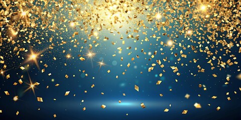 Wall Mural - Falling confetti on blue background with golden light shine particles Bokeh , celebration, confetti, abstract, background, blue