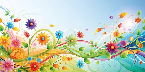 Abstract floral background with colorful petals and swirling vines, floral, abstract, background, petals, colorful, design