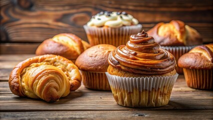 Wall Mural - Delicious hybrid baked good featuring a combination of cupcake and croissant bread, food, pastry, hybrid, sweet