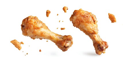 Two Golden Fried Chicken Legs Falling Through Air