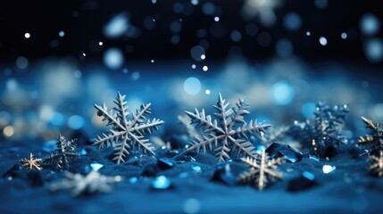 Poster - Blue background with snowflakes. AI Generation  