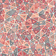 Poster - Minimal geometric background with compact triangles in a multicolored style. Features a seamless, repeatable pattern with stylish vector tiles.