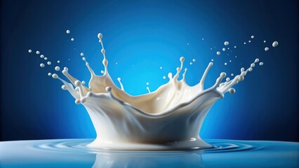 Milk splash on a vibrant blue background, Milk, Splash, Blue, Background, Fresh, Dairy, Beverage, Liquid, Motion, Refreshing