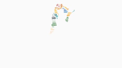 Wall Mural - Argentina regions word cloud animation. Country logo animated video. Argentina colored text cloud. Regions typography style motion graphics. Awesome video.