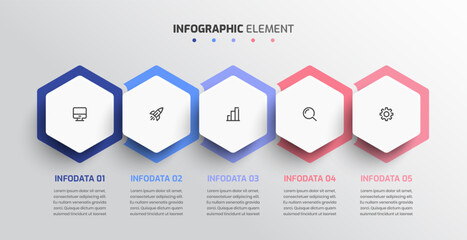 Fototapete - Business Infographic Presentation with Hexagon Label 5 Option and Icon
