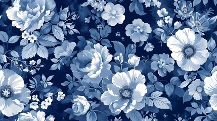 Blue and white flowers Chinoiserie pattern